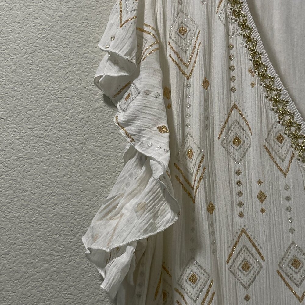 BOHERA Juleebee Flutter Sleeve V-Neck Shell Embellished White/Gold/Silver XL - Picture 10 of 13